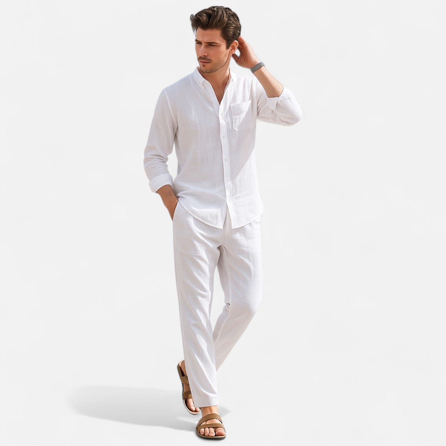 Lorovero | Men’s Long Sleeve Linen Two-Piece Set