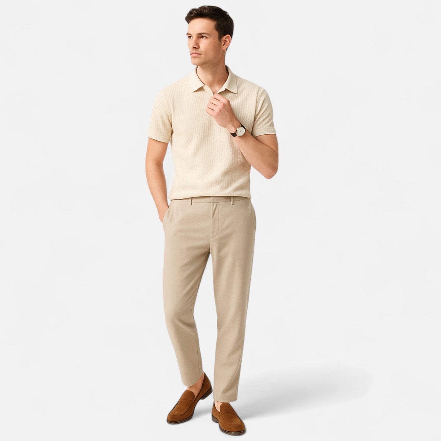 Lorovero Men’s Waffle Knit Polo Shirt – Elevated Texture, Supreme Flexibility