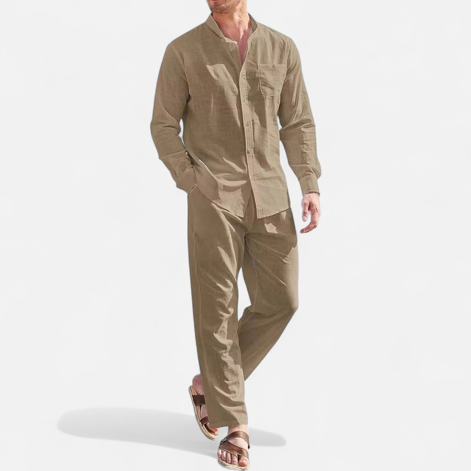 Lorovero | Men’s Long Sleeve Linen Two-Piece Set