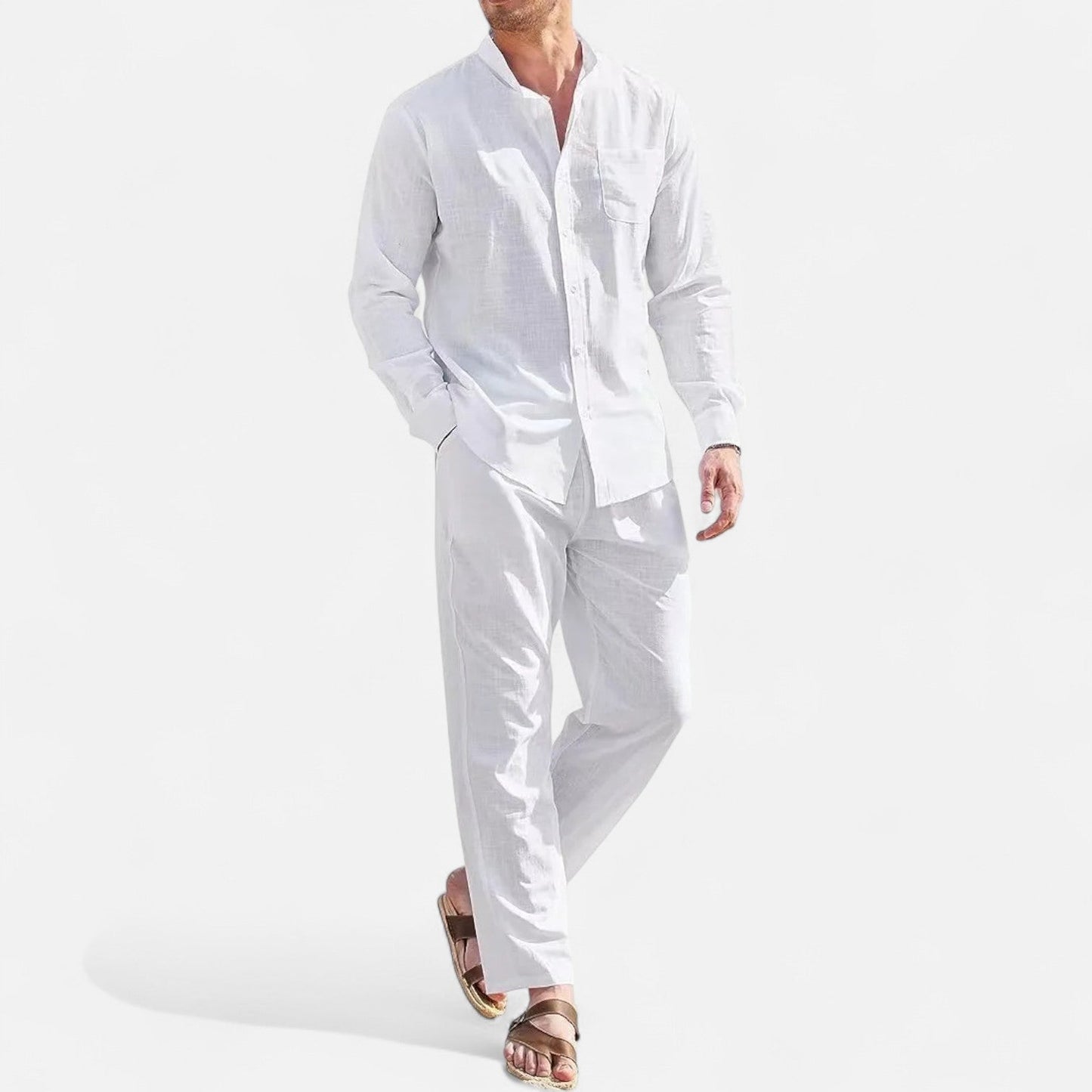 Lorovero | Men’s Long Sleeve Linen Two-Piece Set